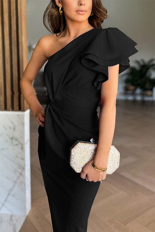 Dresses | Women’s One-Shoulder Ruffle Slit Evening Gown