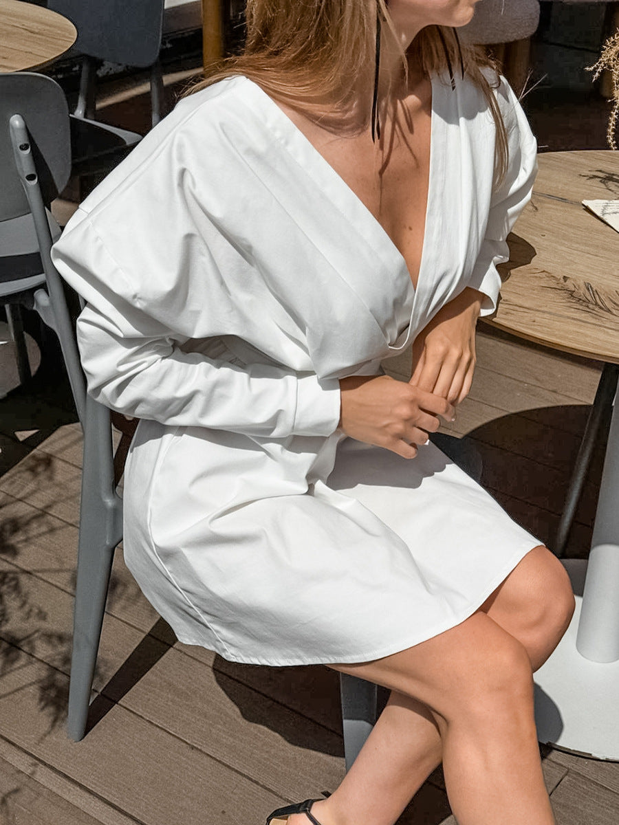 Dresses | Women’s Deep V-Neck Ruched Long Sleeve Mini Dress