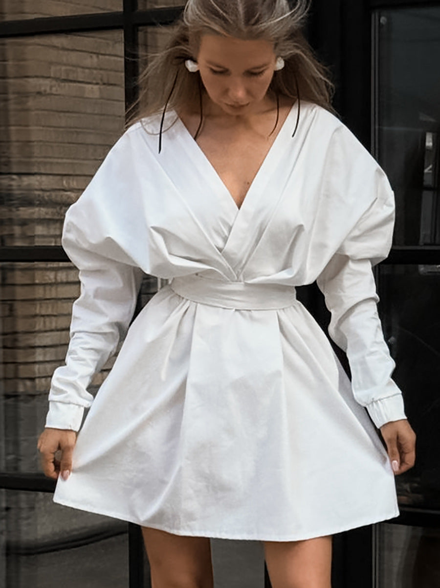 Dresses | Women’s Deep V-Neck Ruched Long Sleeve Mini Dress