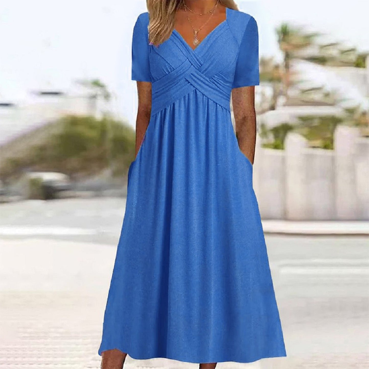 Dresses | Women’s Half Sleeve A-Line Maxi Dress with Wrap V-Neck