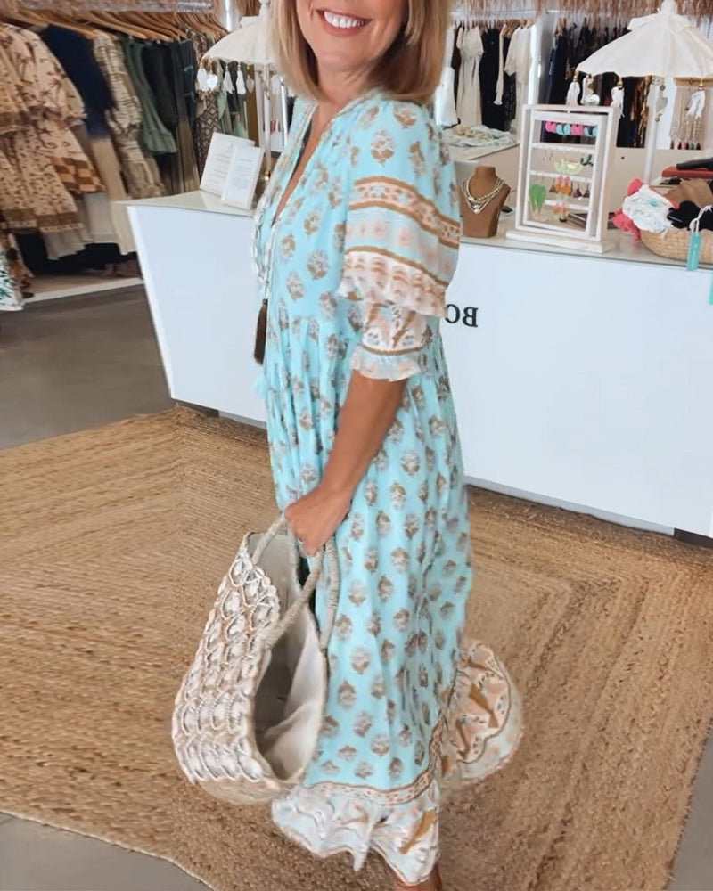 Printed Dress | V-Neckline with Relaxed Fit