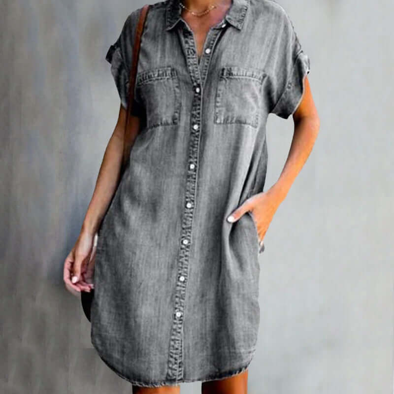 Dress | Denim Shirt Dress with Button-Down Front