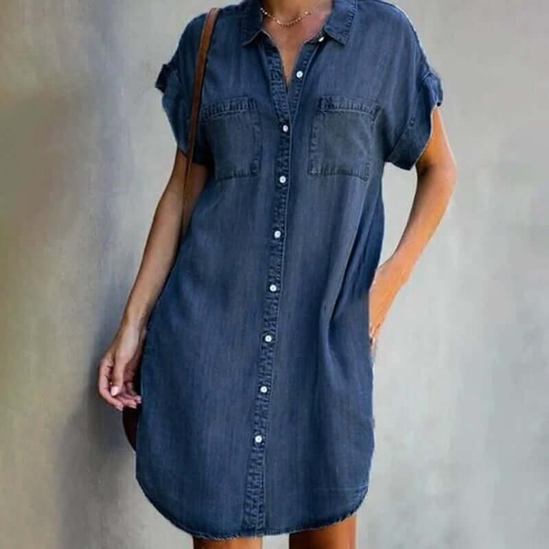 Dress | Denim Shirt Dress with Button-Down Front