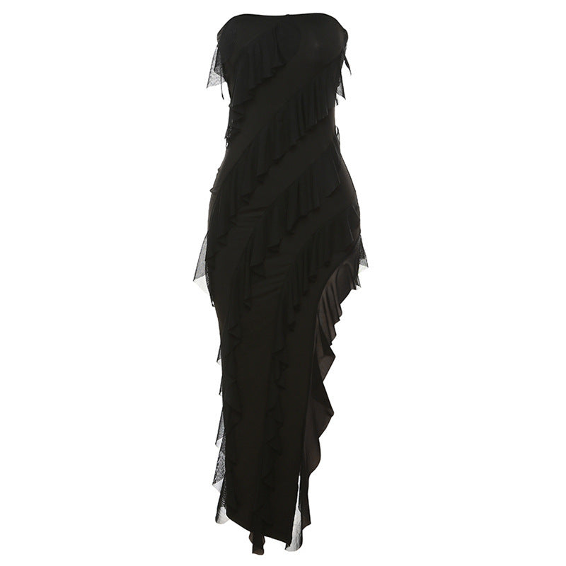 Dresses | Women’s Strapless Textured Ruffle Maxi Dress with High Slit