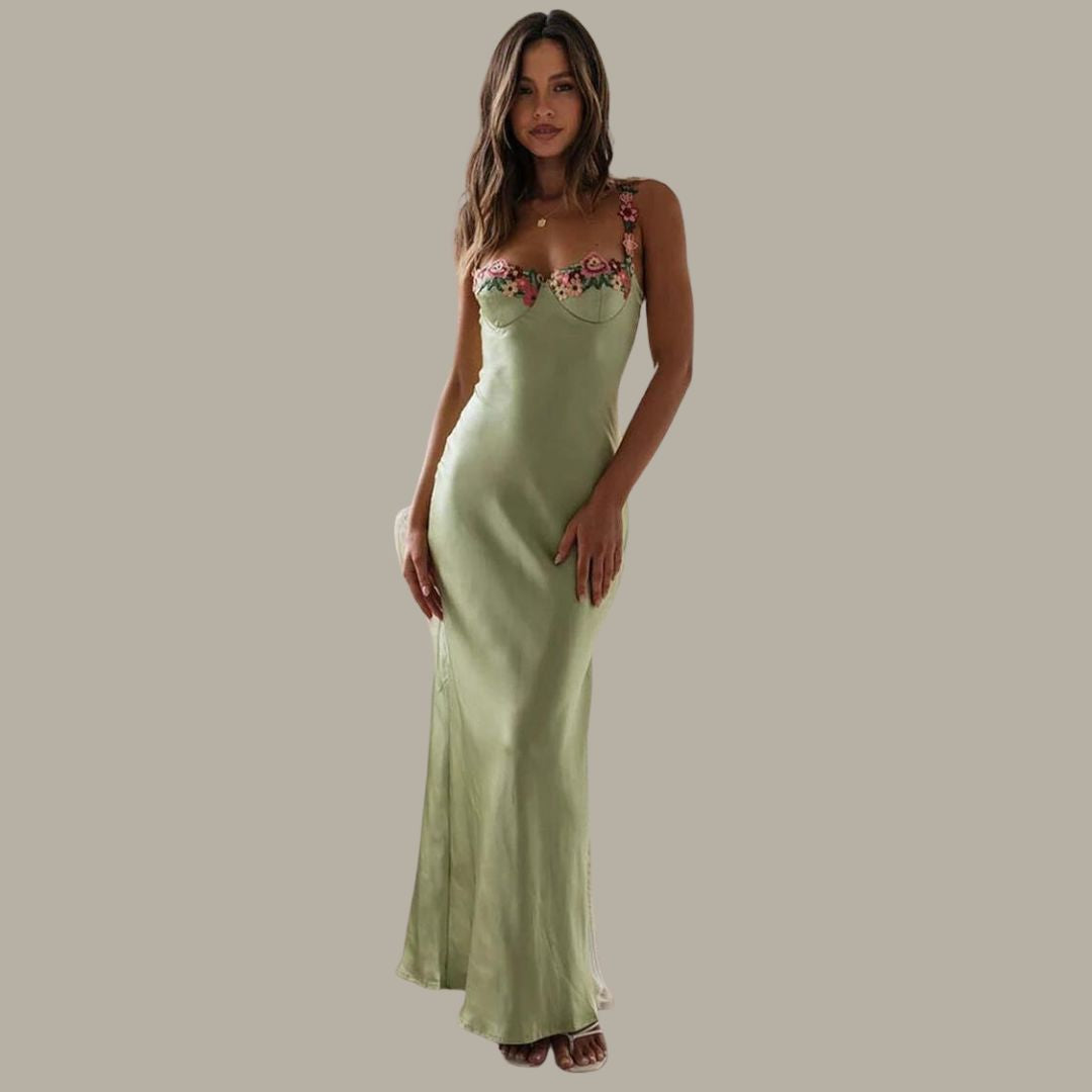 Dresses | Women’s Satin Floral Embroidered Slip Maxi Dress