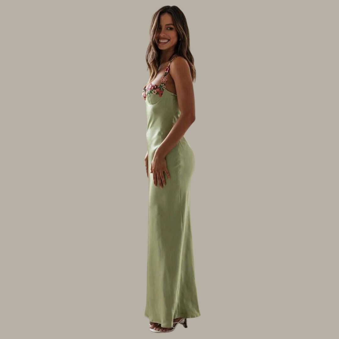 Dresses | Women’s Satin Floral Embroidered Slip Maxi Dress