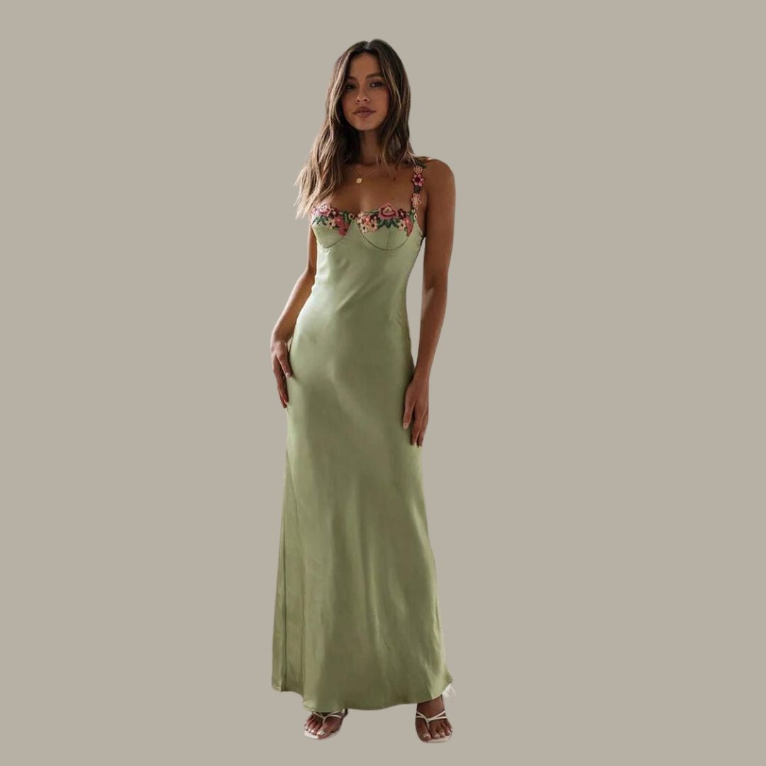 Dresses | Women’s Satin Floral Embroidered Slip Maxi Dress