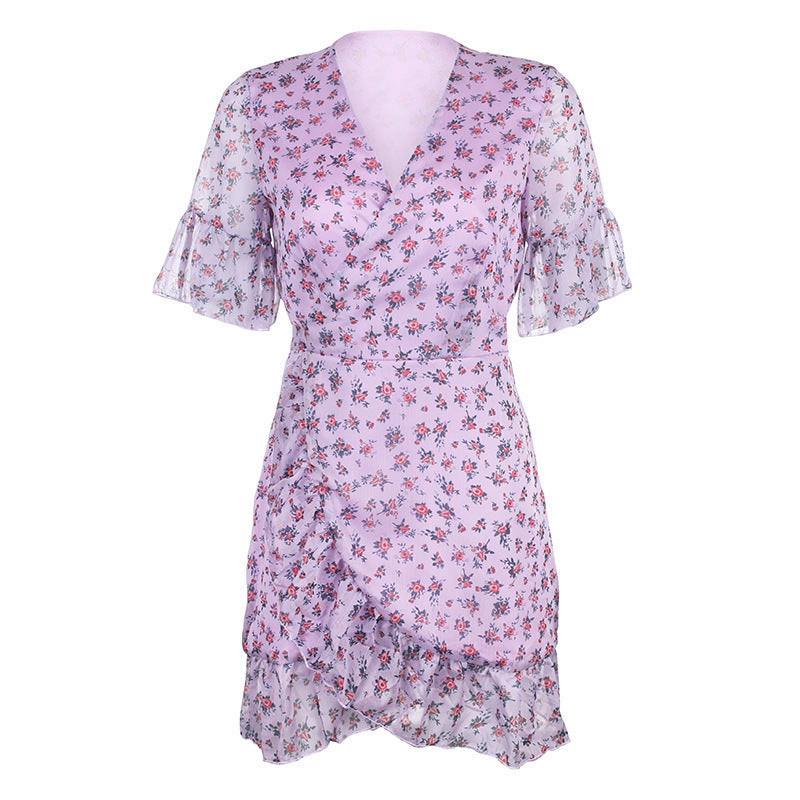 Dresses | Women’s Floral Print Mini Wrap Dress with Ruffle Hem