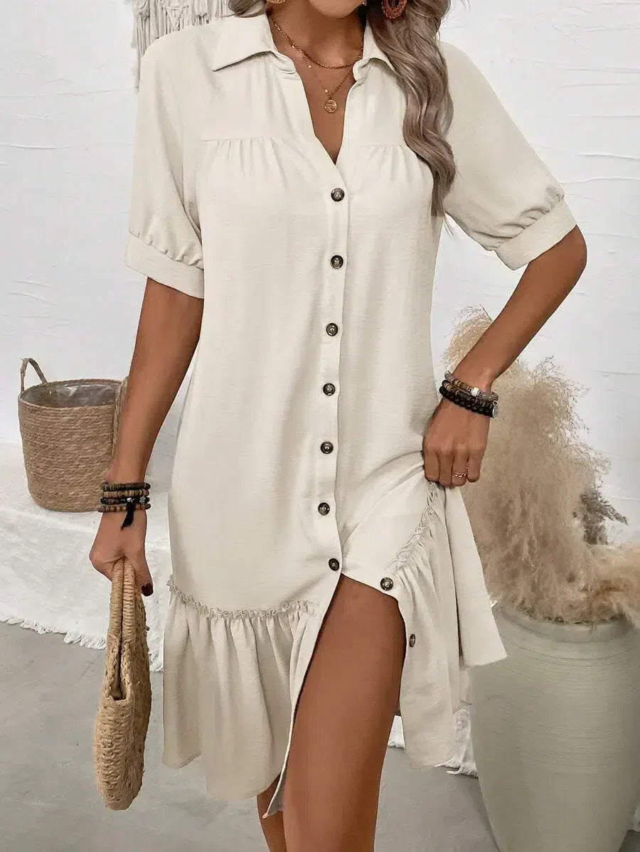 Dresses | Women’s Casual Button-Down Ruffle Hem Mini Dress