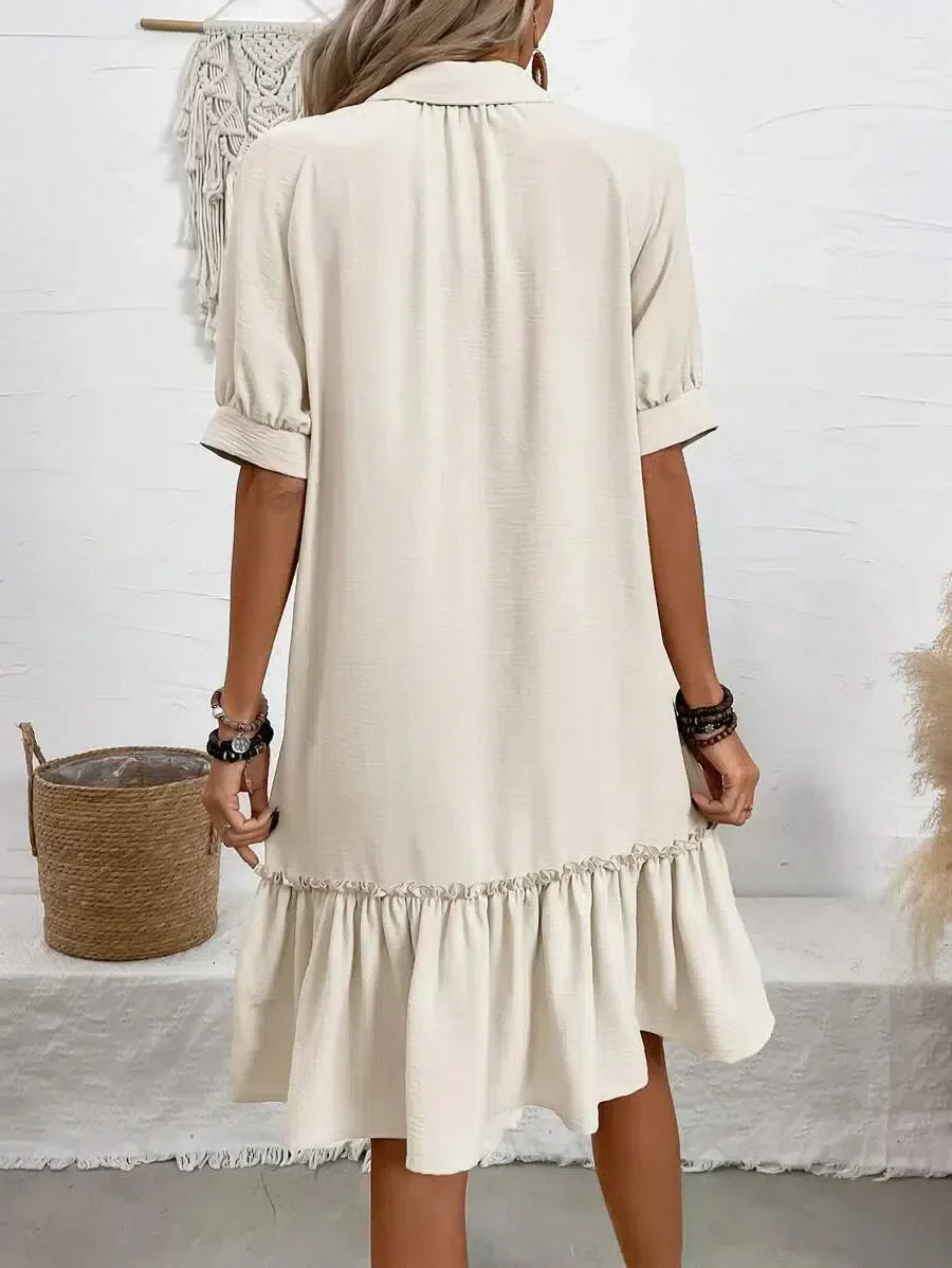 Dresses | Women’s Casual Button-Down Ruffle Hem Mini Dress