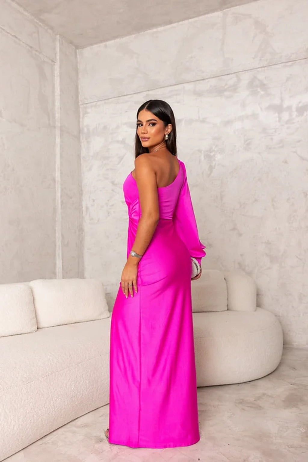 Dresses | Women’s One-Shoulder Draped Sleeve Evening Gown with High Slit