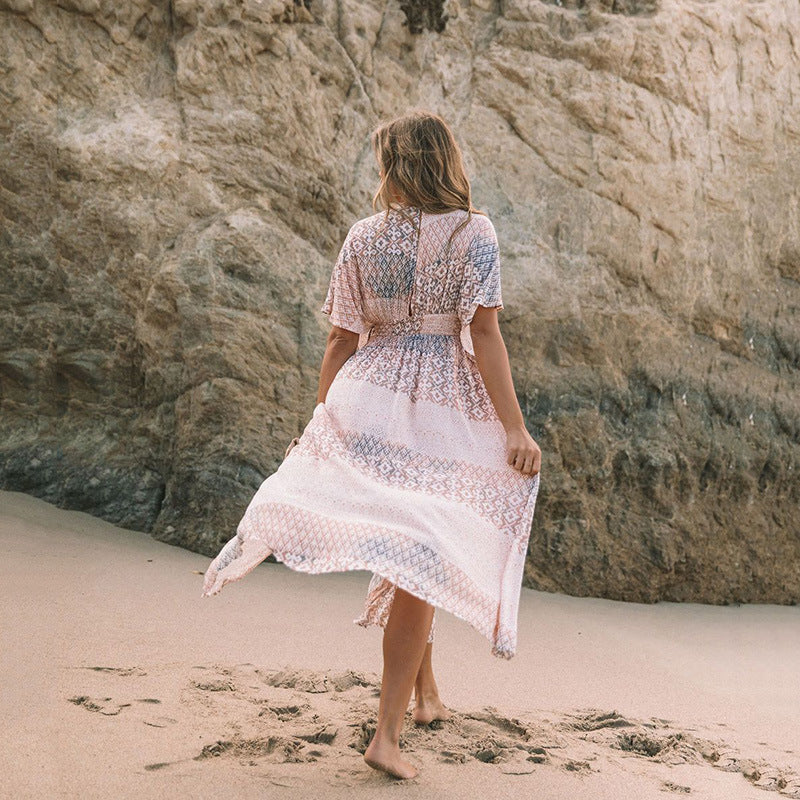 Dress | Bohemian Floral Midi Dress with Flowing Silhouette