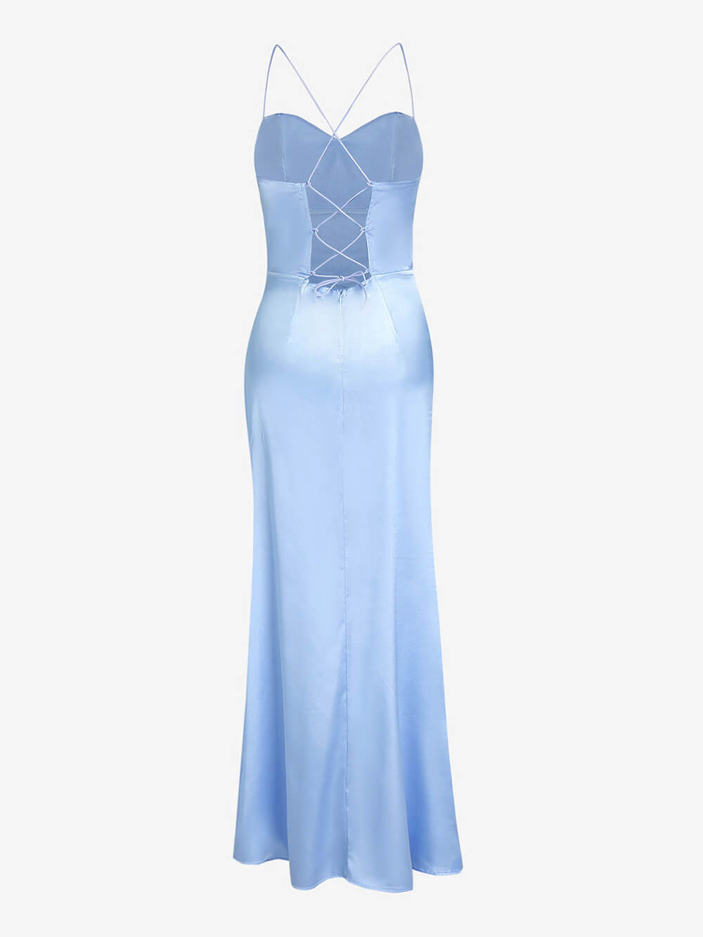 Dresses | Women’s Satin Spaghetti Strap Draped Gown with High Slit