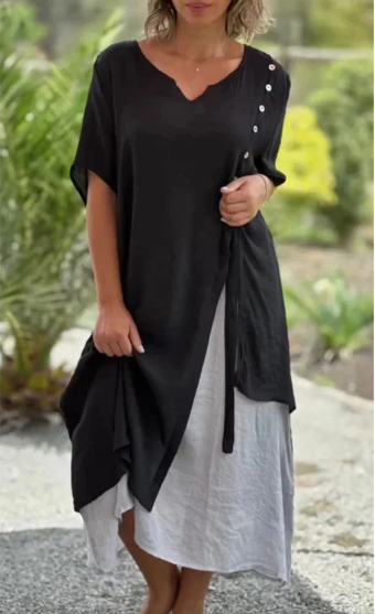 Dresses | Women’s Two-Tone V-Neck Loose Fit Casual Midi Dress