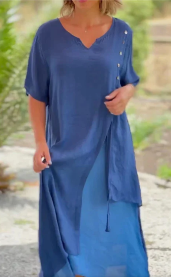 Dresses | Women’s Two-Tone V-Neck Loose Fit Casual Midi Dress