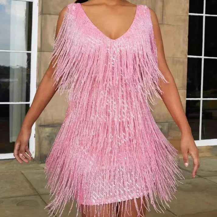 Dress | V-Neck Fringe Mini Party Dress