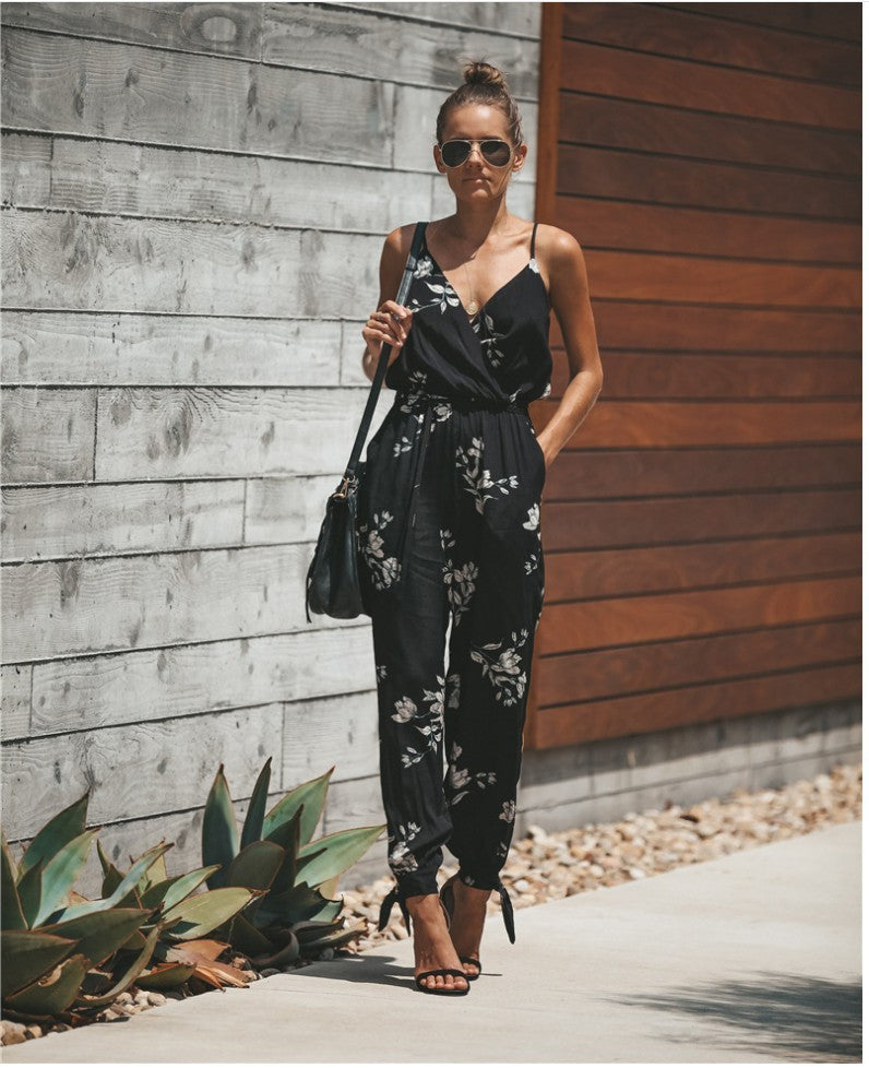 Jumpsuits | Women’s Sleeveless Belted Wrap Jumpsuit with Cuffed Ankles