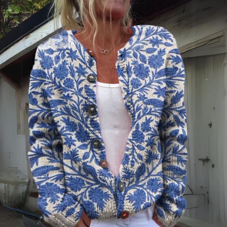 Cardigan | Floral Knit Button-Up Cardigan for Women