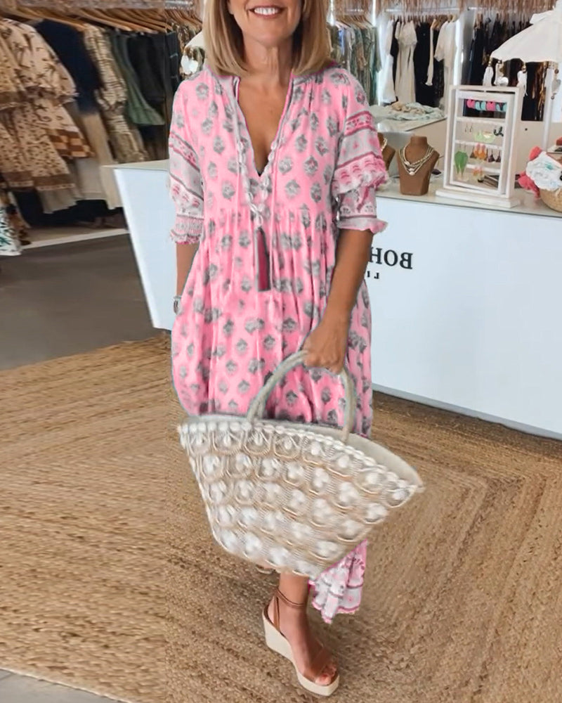 Printed Dress | V-Neckline with Relaxed Fit