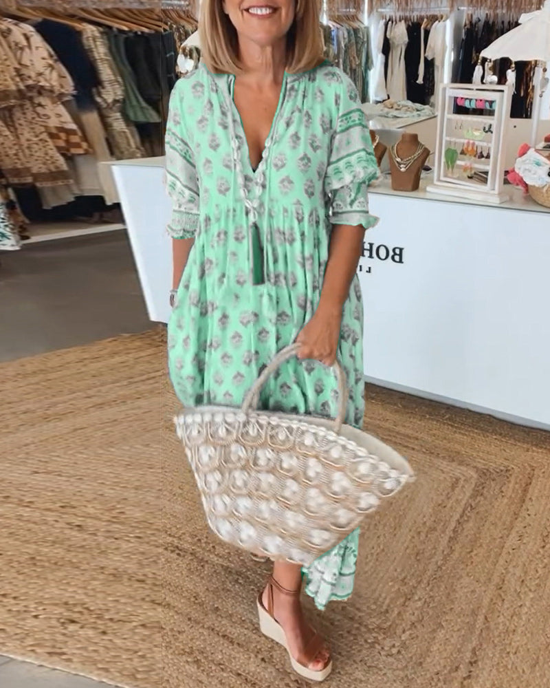 Printed Dress | V-Neckline with Relaxed Fit