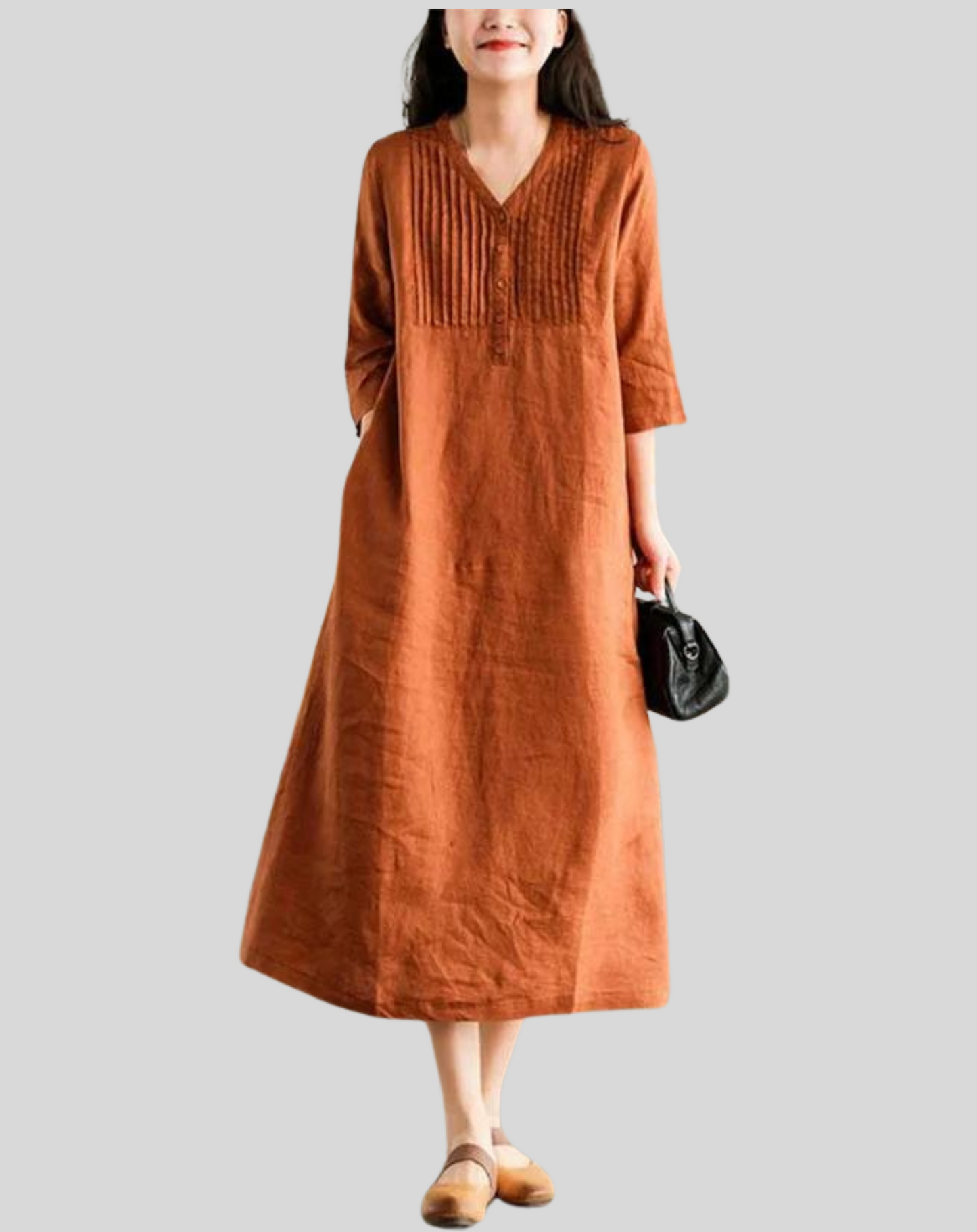 Dresses | Women’s Loose Fit Linen-Blend Midi Dress with Pockets