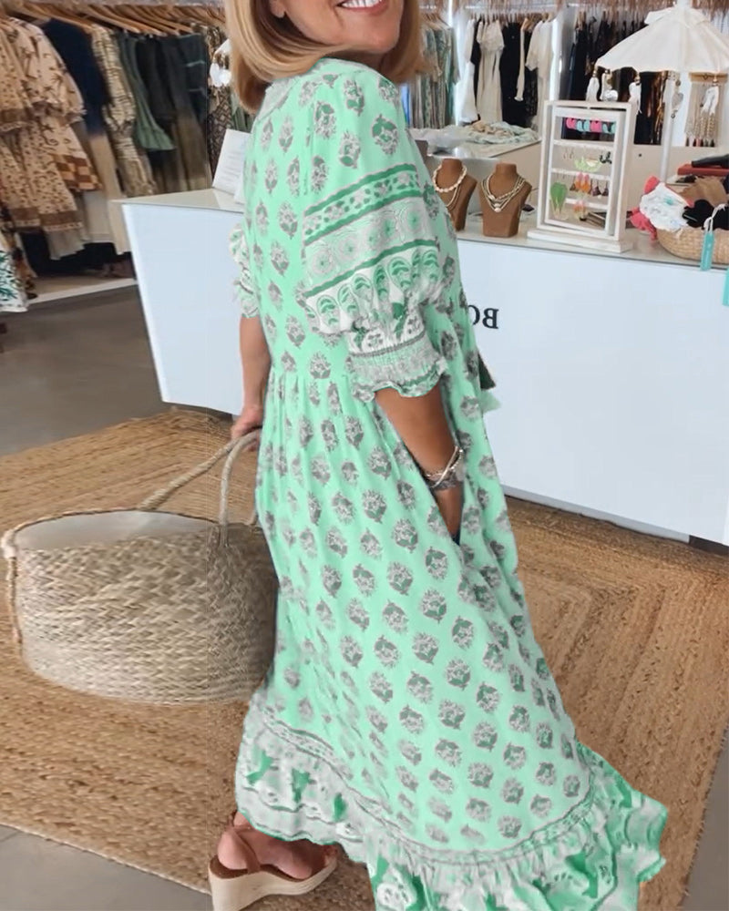 Printed Dress | V-Neckline with Relaxed Fit