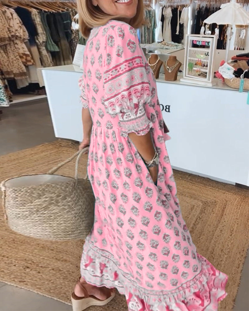 Printed Dress | V-Neckline with Relaxed Fit