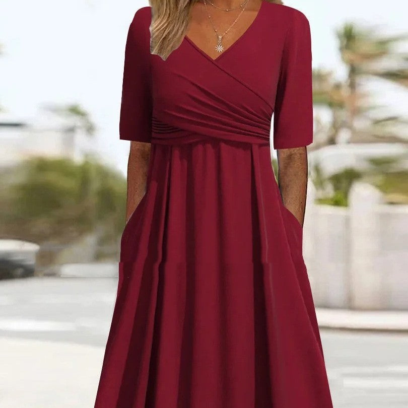 Dresses | Women’s Half Sleeve A-Line Maxi Dress with Wrap V-Neck