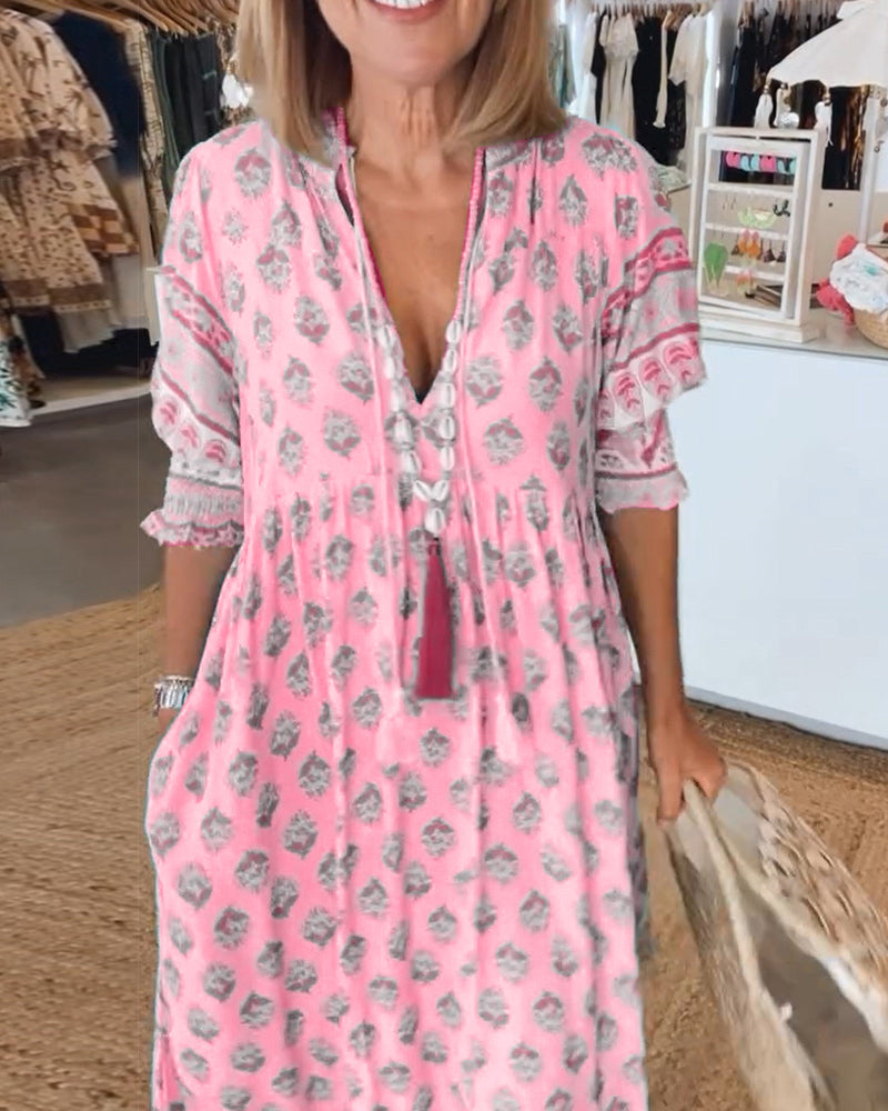 Printed Dress | V-Neckline with Relaxed Fit