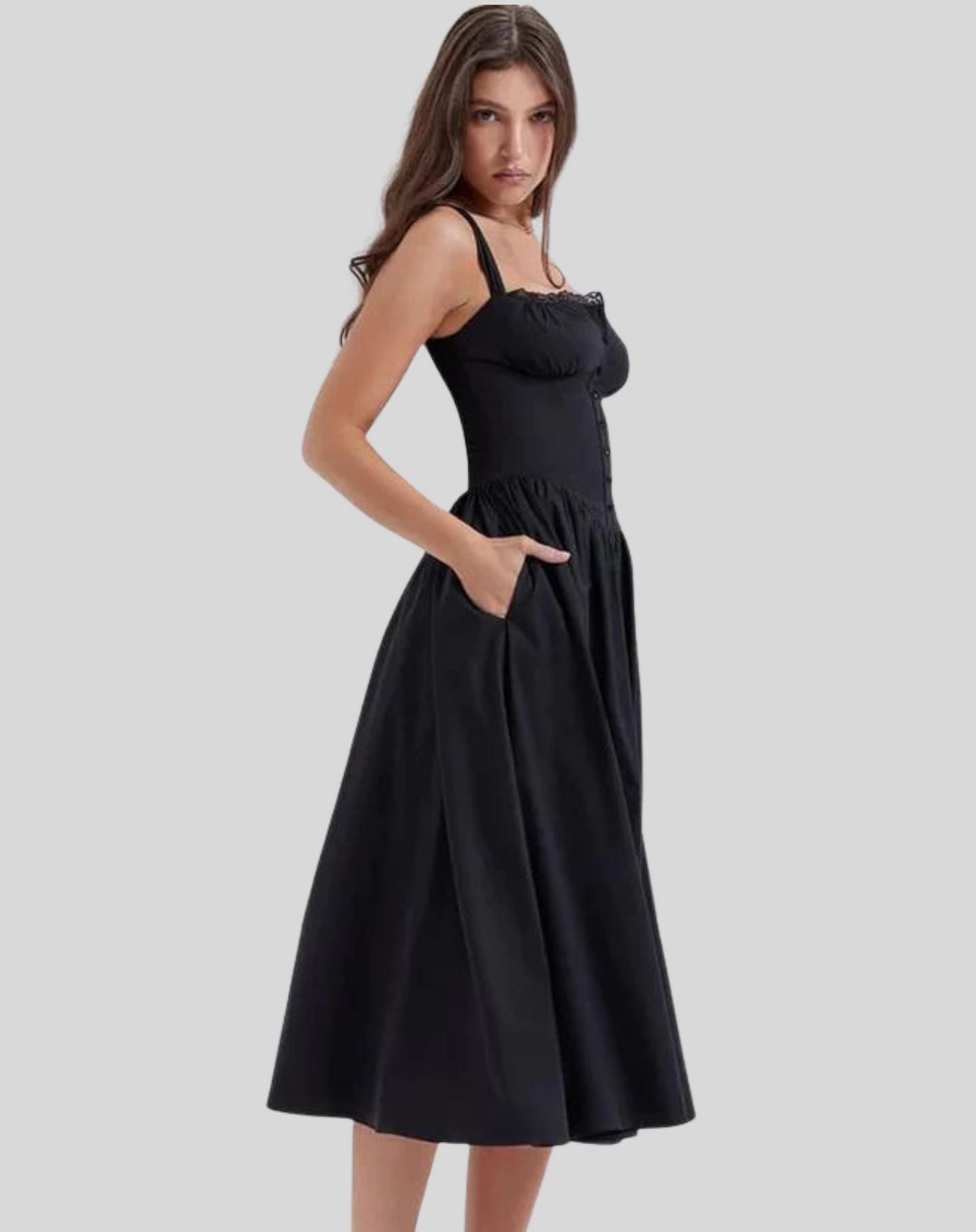 Dresses | Women’s Vintage Wide Strap Fitted Bodice Midi Dress with Pockets