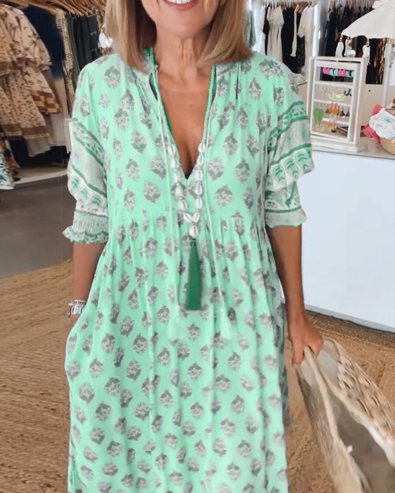 Printed Dress | V-Neckline with Relaxed Fit