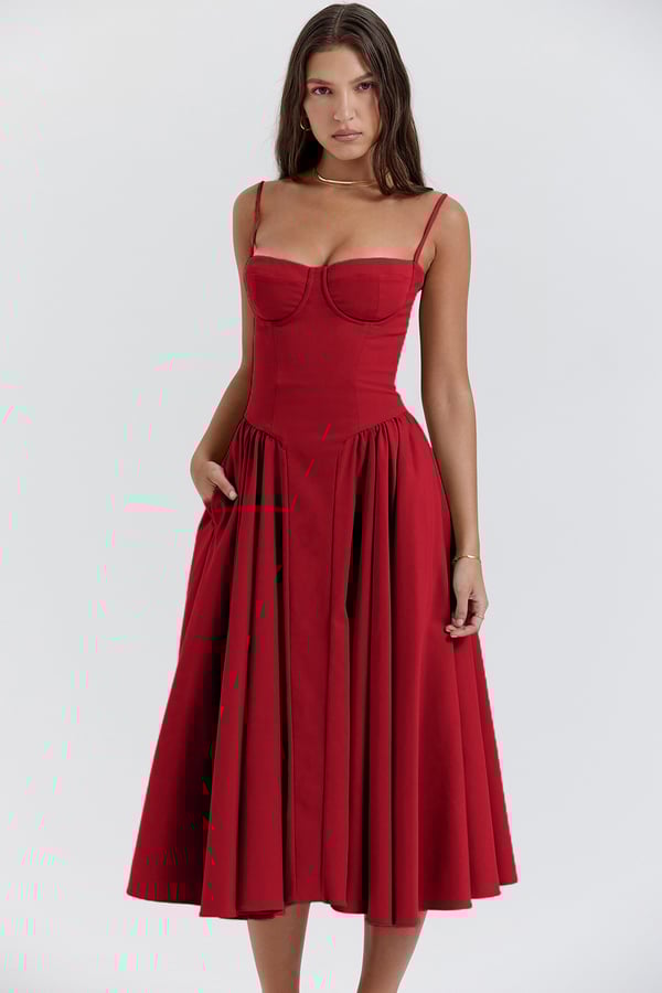 Dress | Strapless Sweetheart Neckline Midi Dress