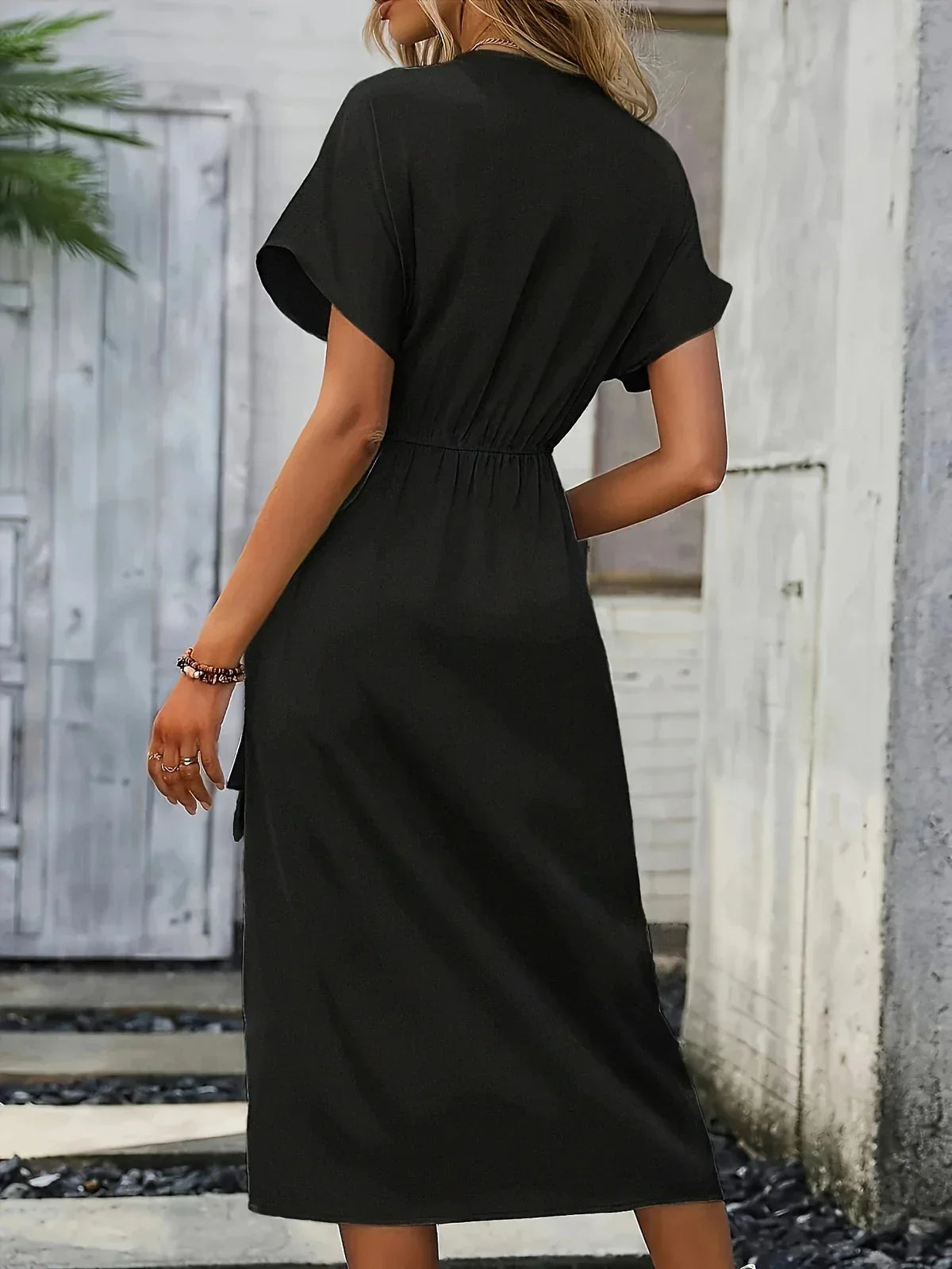 Dresses | Women’s Wrap V-Neck Slit Midi Dress