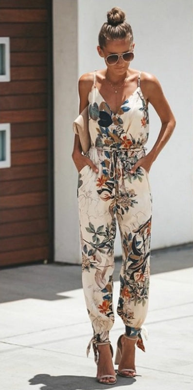 Jumpsuits | Women’s Sleeveless Belted Wrap Jumpsuit with Cuffed Ankles