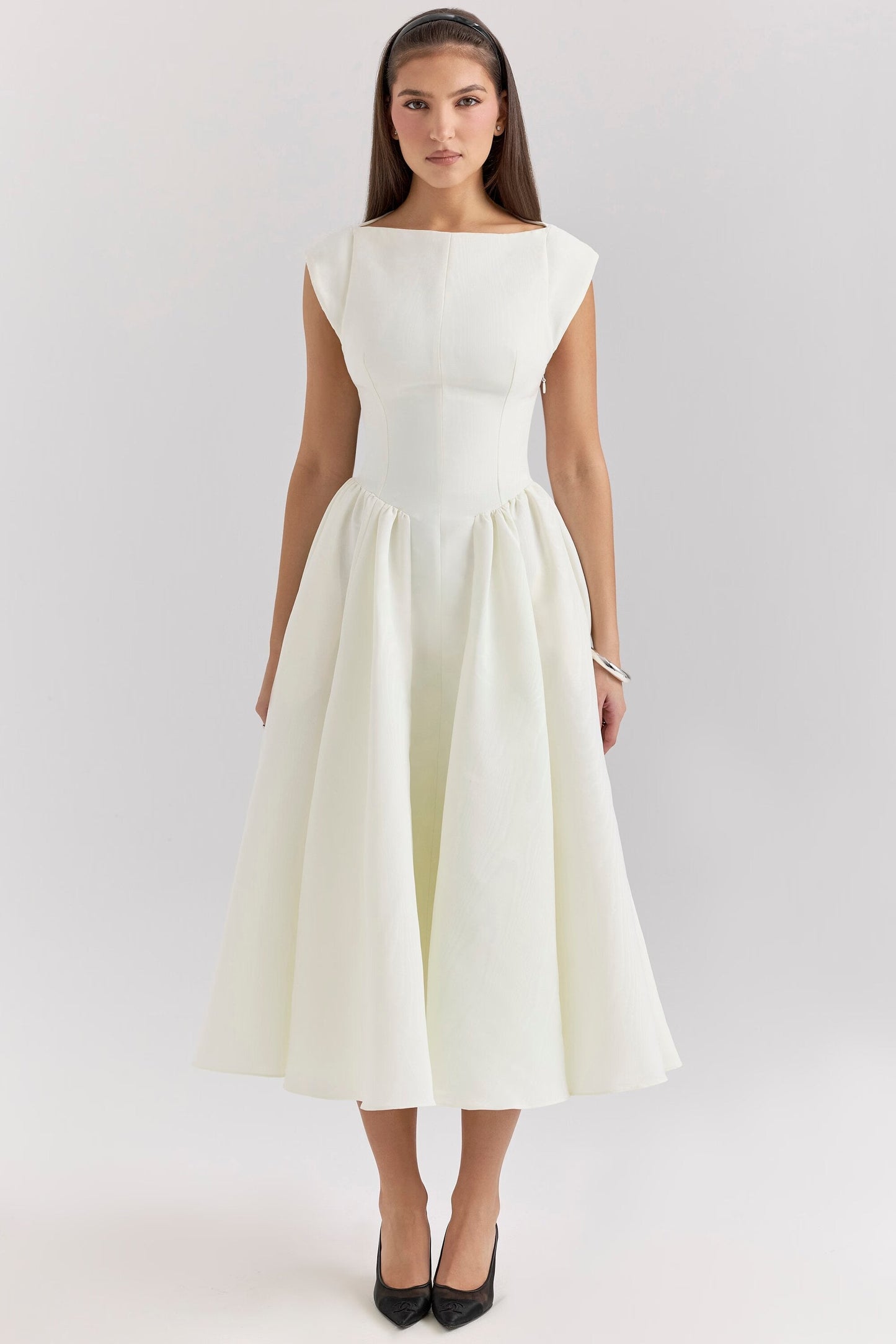 Dresses | Women’s Elegant Structured A-Line Open Back Midi Dress