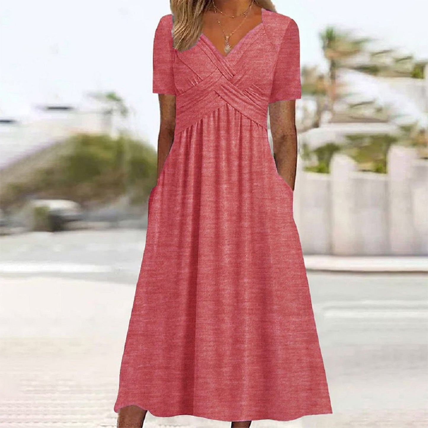 Dresses | Women’s Half Sleeve A-Line Maxi Dress with Wrap V-Neck