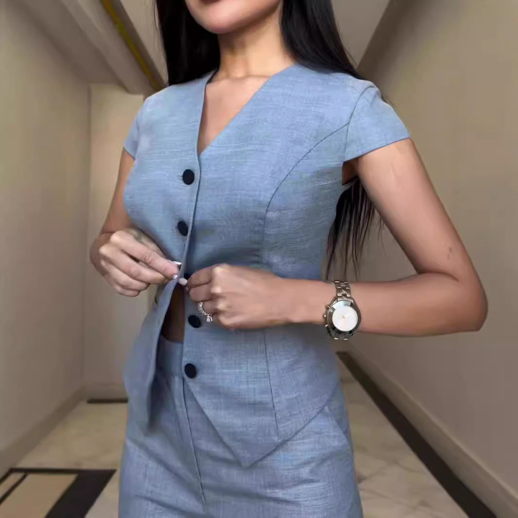 Jumpsuits | Women’s Button-Front Short Sleeve Wide-Leg Jumpsuit