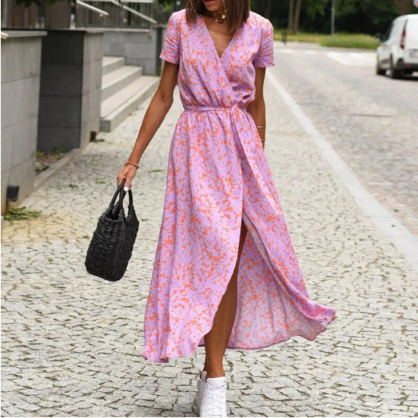 Dresses | Women’s Short Sleeve V-Neck Midi Dress with Belted Waist