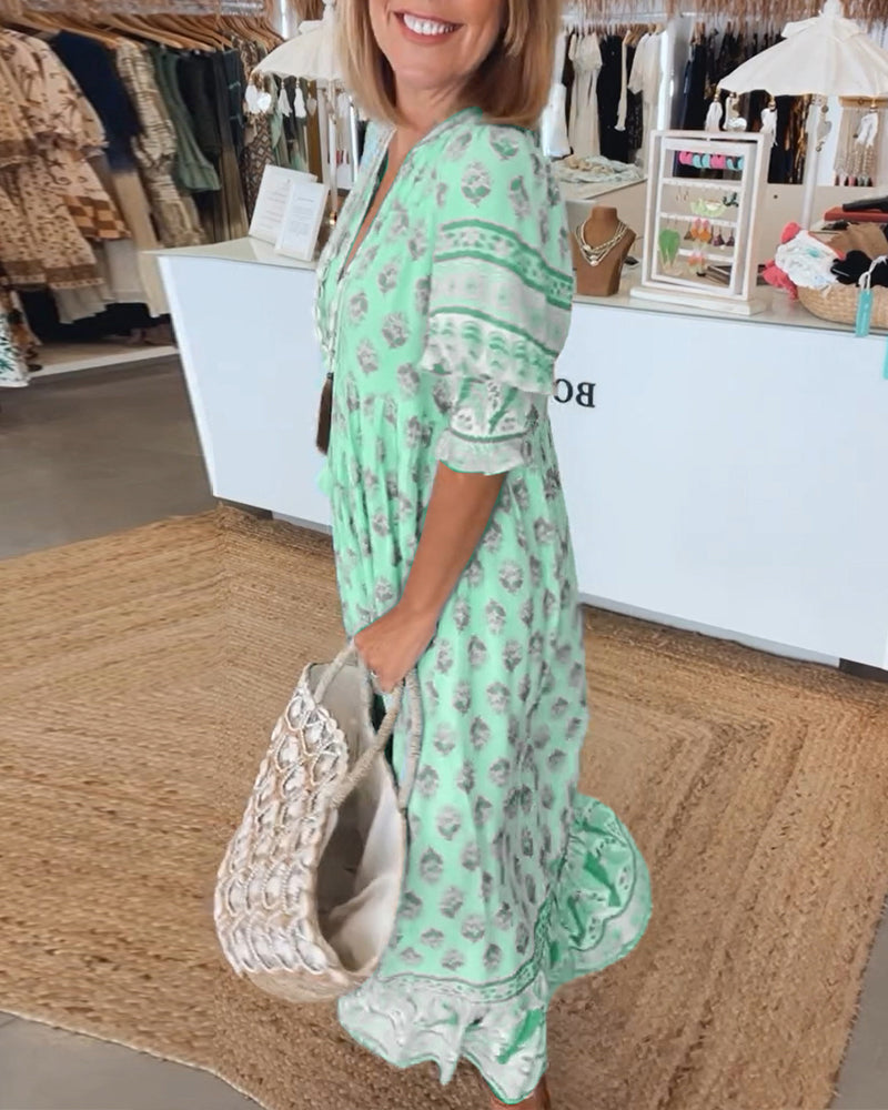 Printed Dress | V-Neckline with Relaxed Fit
