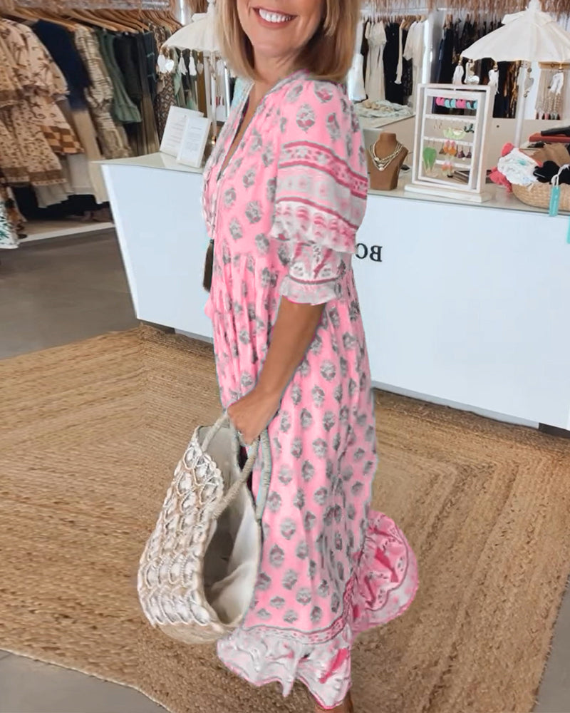 Printed Dress | V-Neckline with Relaxed Fit