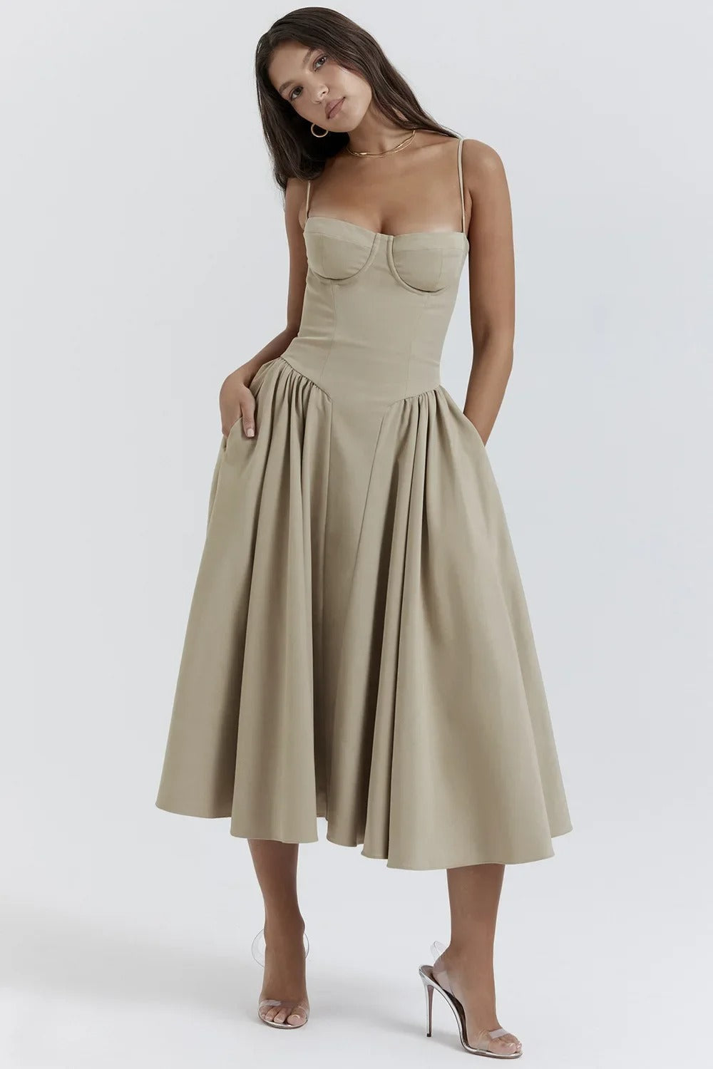 Dress | Strapless Sweetheart Neckline Midi Dress