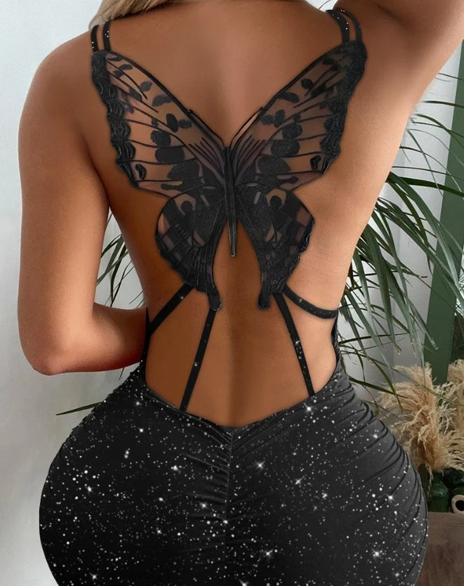 Dresses | Women’s Glitter Mini Dress with Butterfly Back Detail