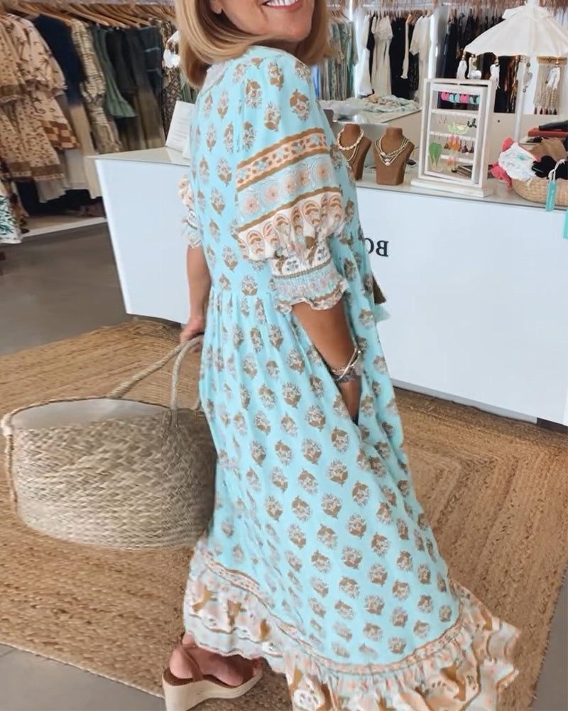 Printed Dress | V-Neckline with Relaxed Fit