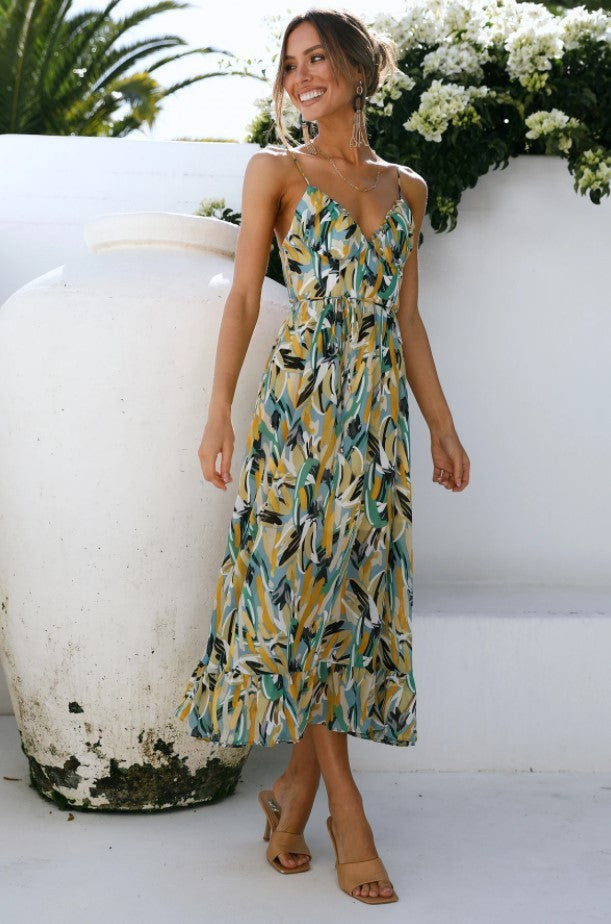 Dresses | Women’s Strapless Tropical Print Midi Dress with Ruffled Hem