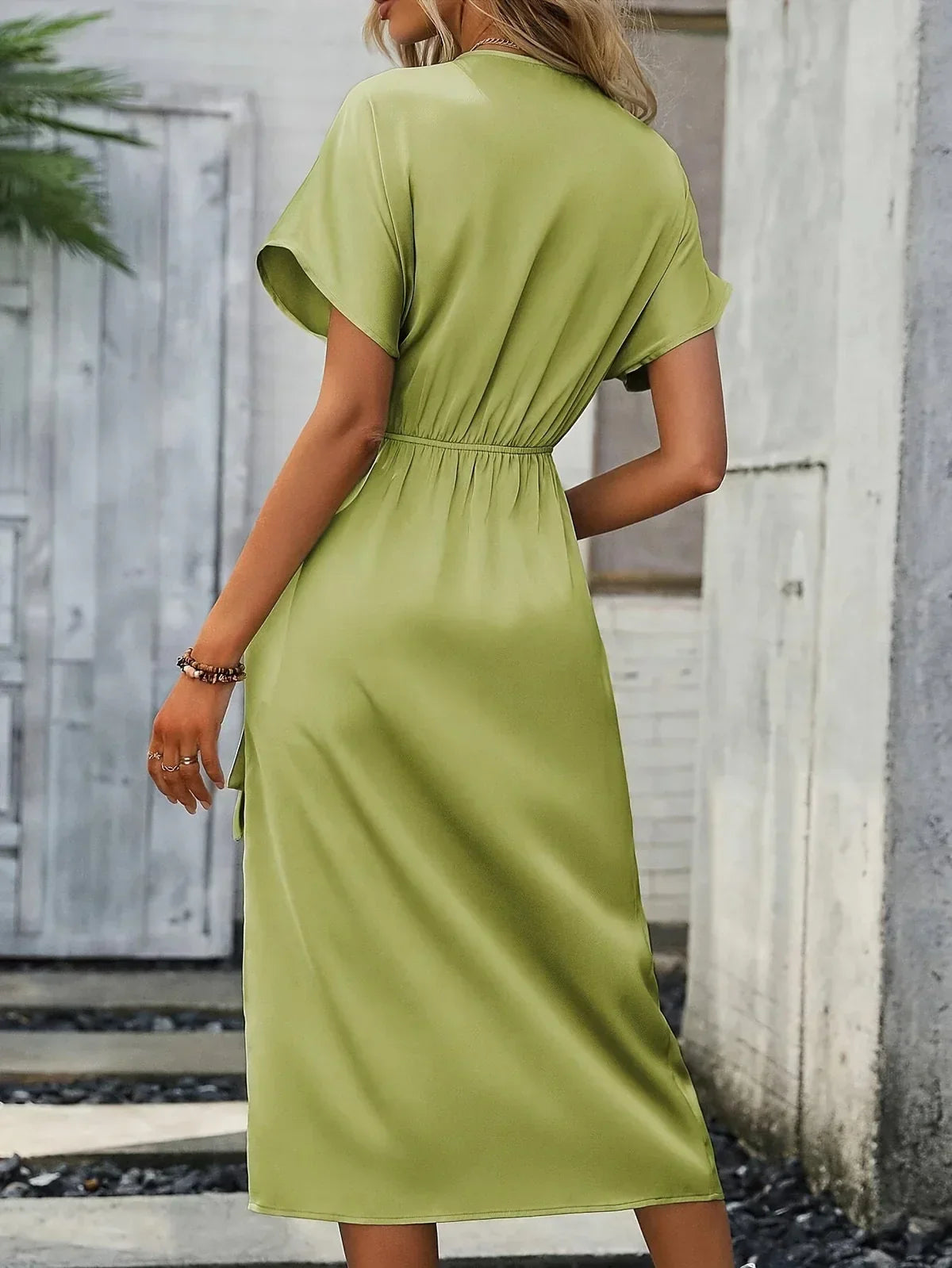 Dresses | Women’s Wrap V-Neck Slit Midi Dress