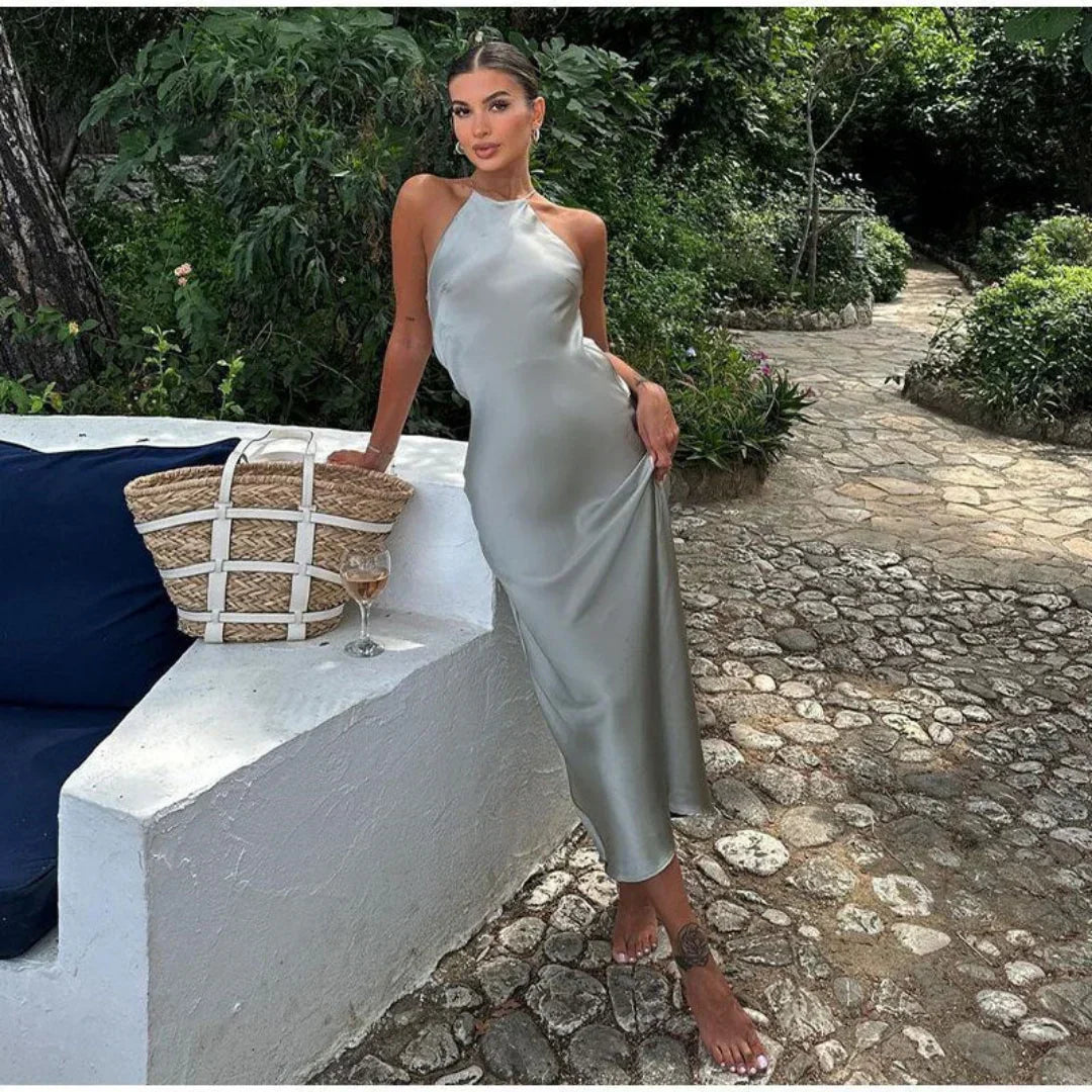 Dresses | Women’s Satin Halter Neck Backless Midi Dress
