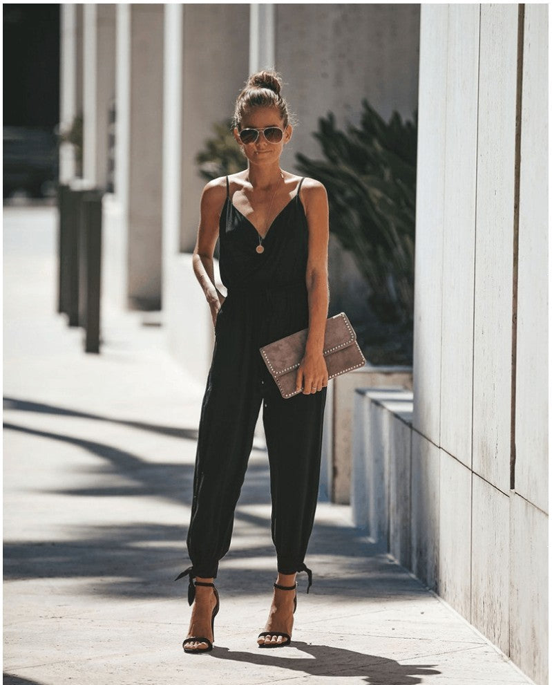 Jumpsuits | Women’s Sleeveless Belted Wrap Jumpsuit with Cuffed Ankles
