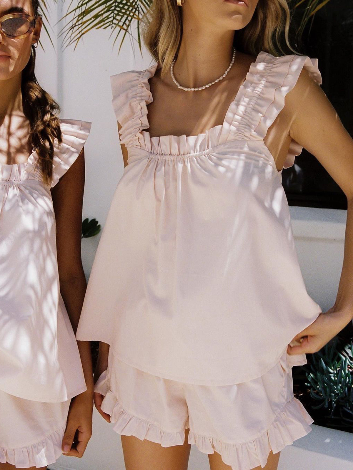 Loungewear | Women’s Ruffle Trim Two-Piece Pajama/Lounge Set