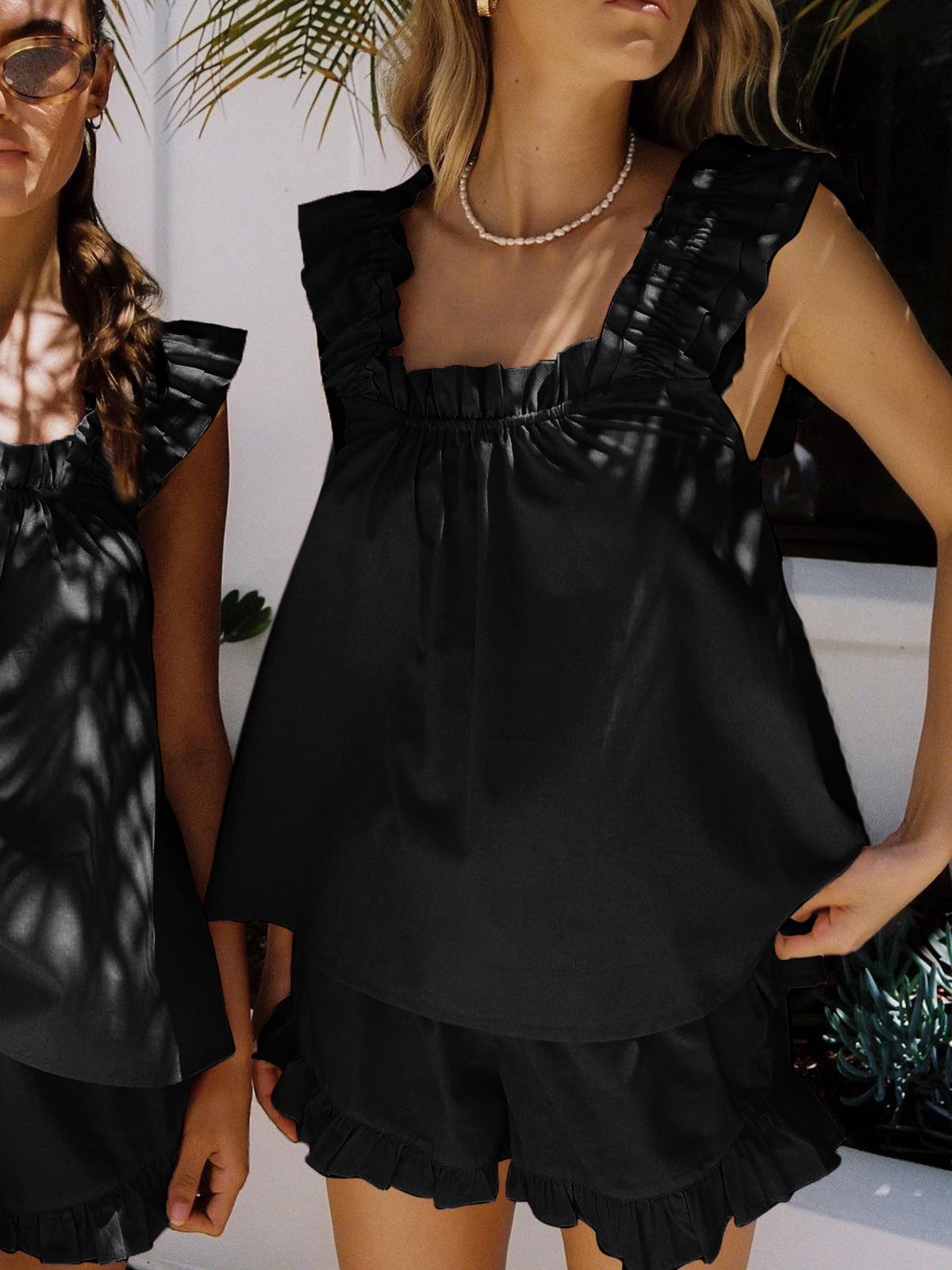 Loungewear | Women’s Ruffle Trim Two-Piece Pajama/Lounge Set