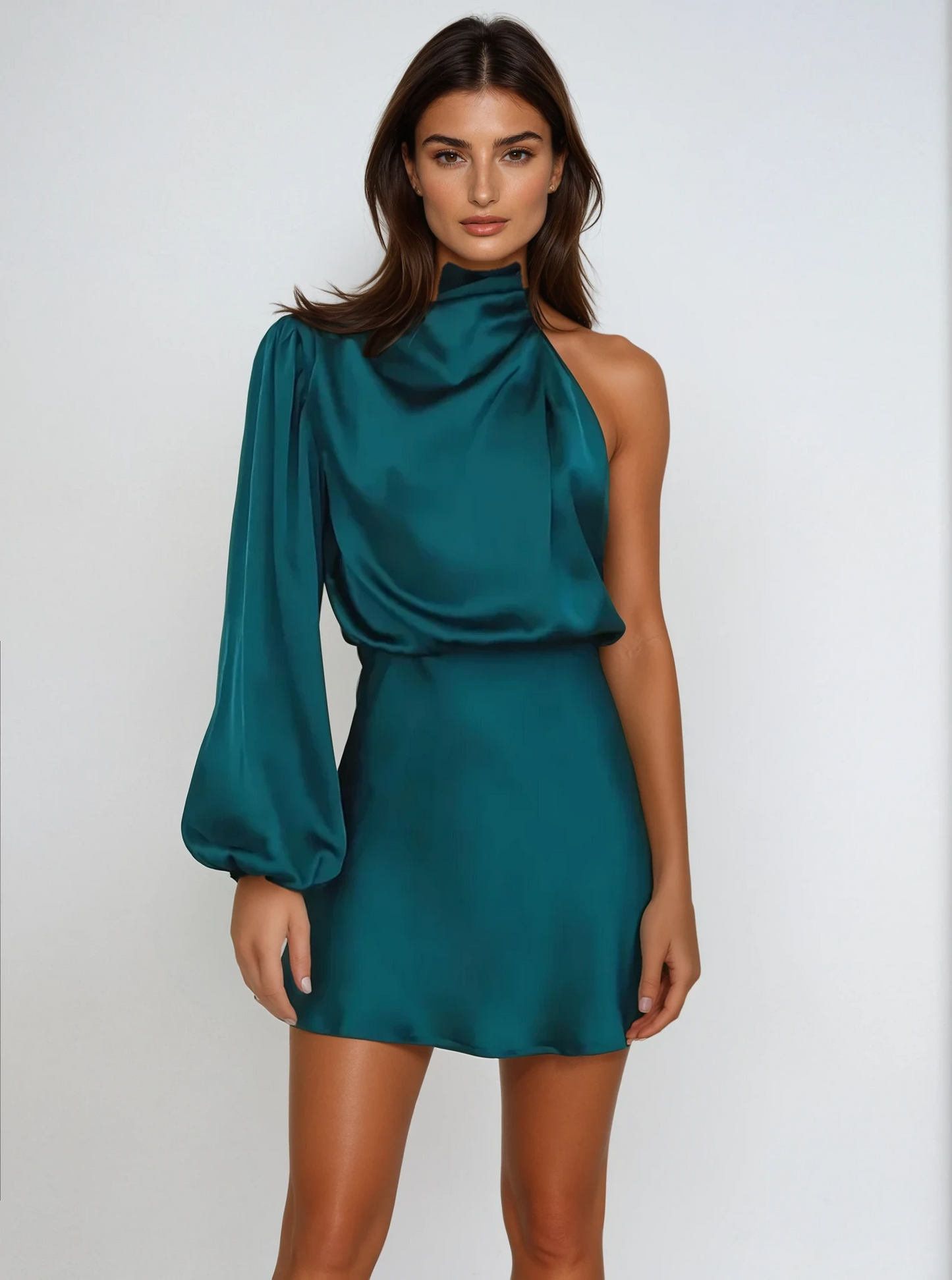 Dresses | Women’s Satin One-Shoulder Long Sleeve Mini Dress
